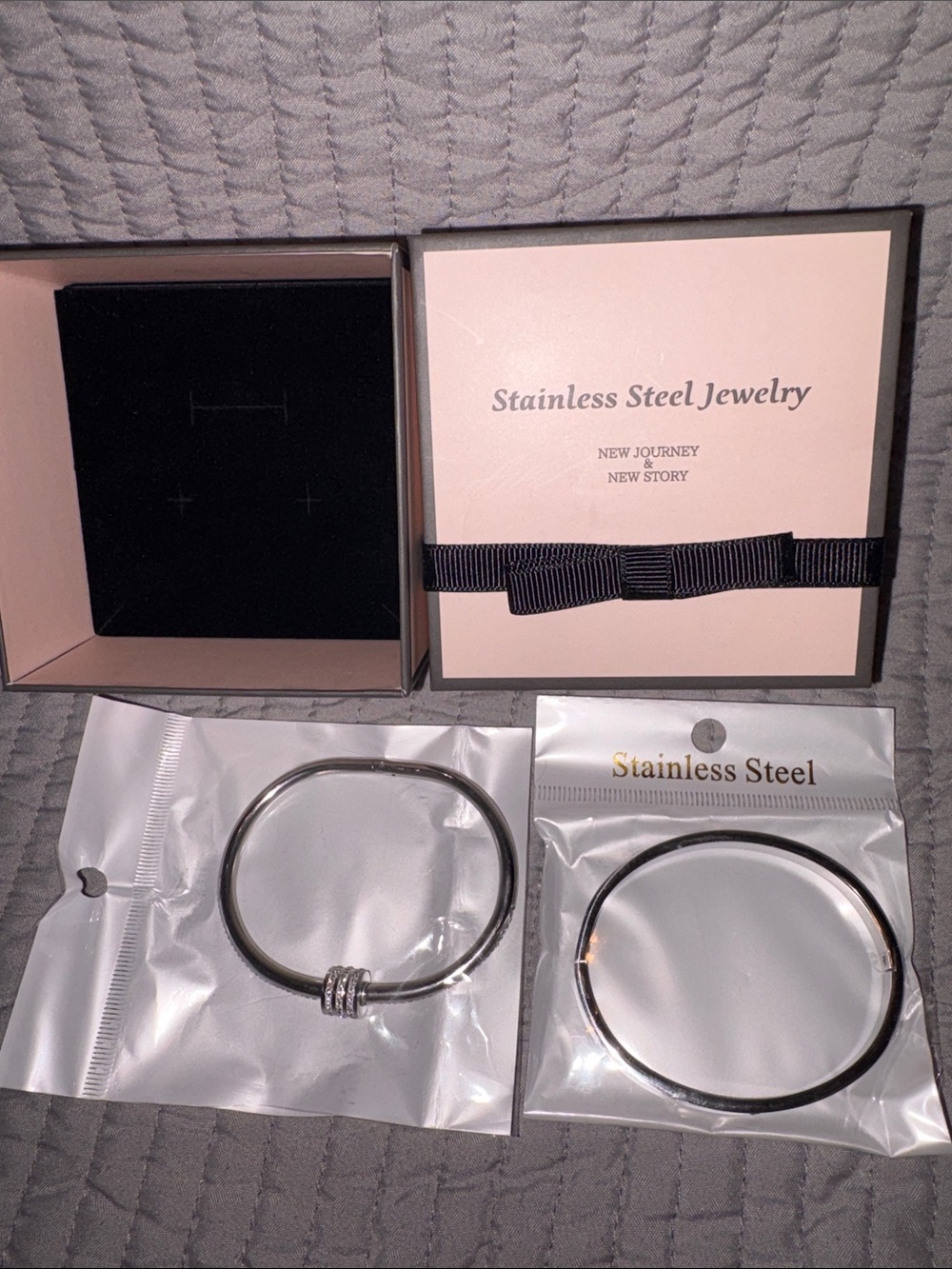 2 GORGEOUS, STAINLESS STEEL BRACELETS NEW JOURNEY & NEW STORY NIB
